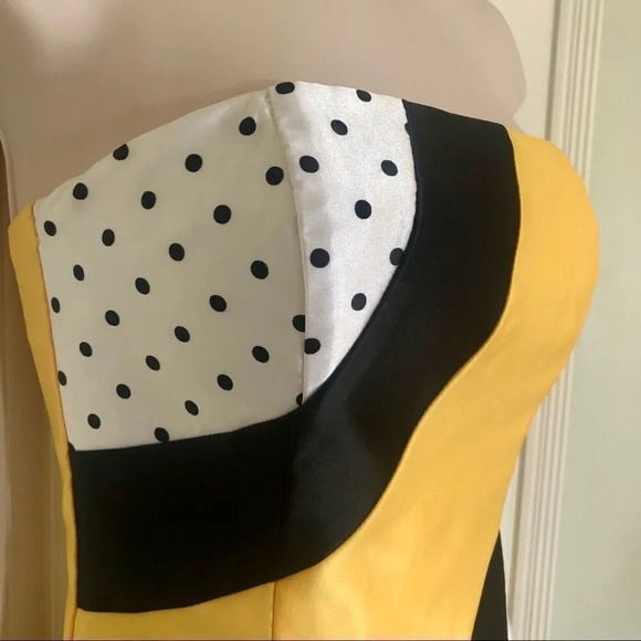 GUNNE Sax vintage bright yellow geometric disco mod polkadot dress XS - Picture 4 of 15